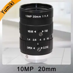 Yumiki HD 10MP CCTV Камера объектива 20 мм F1.4 апертурой Крепление C для видеонаблюдения Камера или промышленный контроль дороги