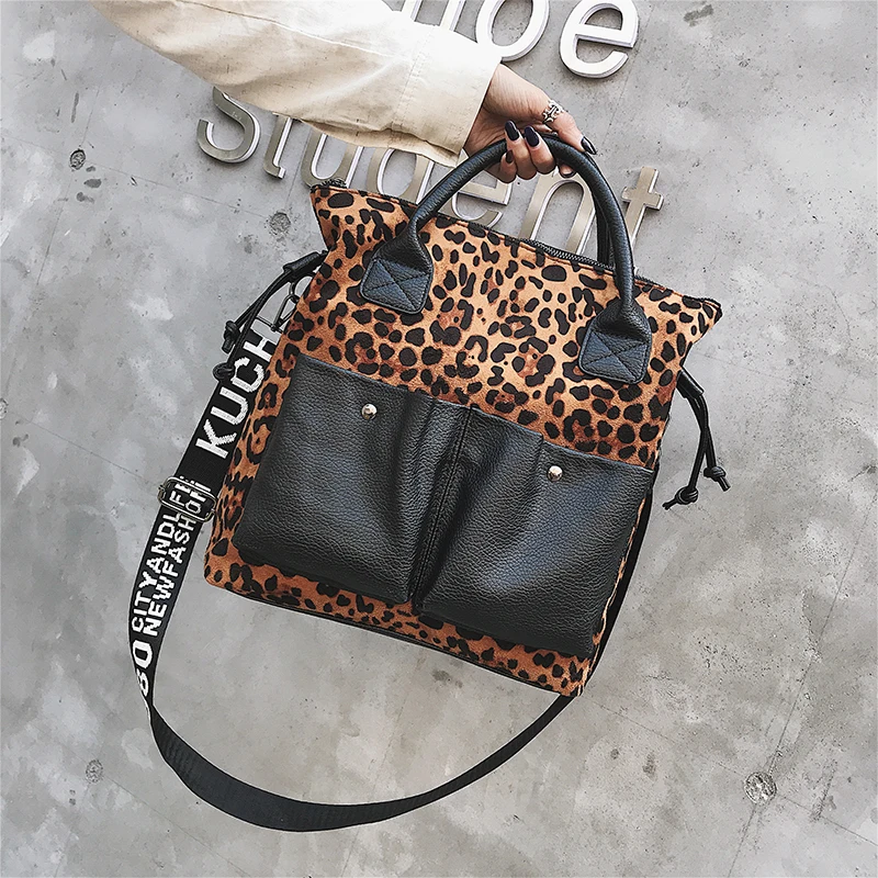 Annmouler Большая вместительная Женская сумочка, кошелек, леопардовая Лоскутная сумка на плечо, Высококачественная сумка-торба, модная сумка через плечо