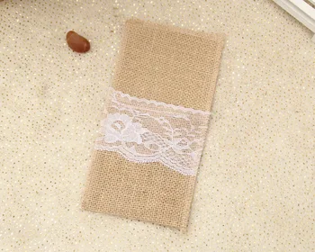 Online 21 *10CM 800PCS Jute Tableware Pouch Pocket Burlap Lace Knife And Fork Bag For Wedding Decoration DHL Fedex Free Shipping