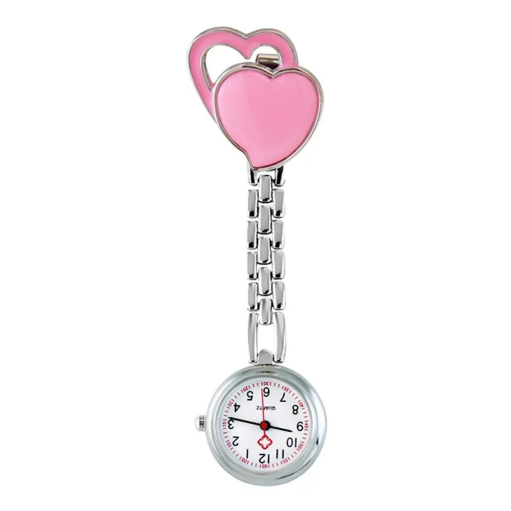 Pocket Medical Nurse Fob Watch Peach Heart Quartz Clip on Brooch Hanging 4