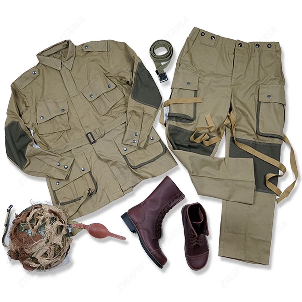 WW2 US ARMY M42 101 AIR FORCE Paratroopers UNIFORM AND M1 HELMET WITH COVER USMC LEGGINGS AND BOOT BELT-World military Store