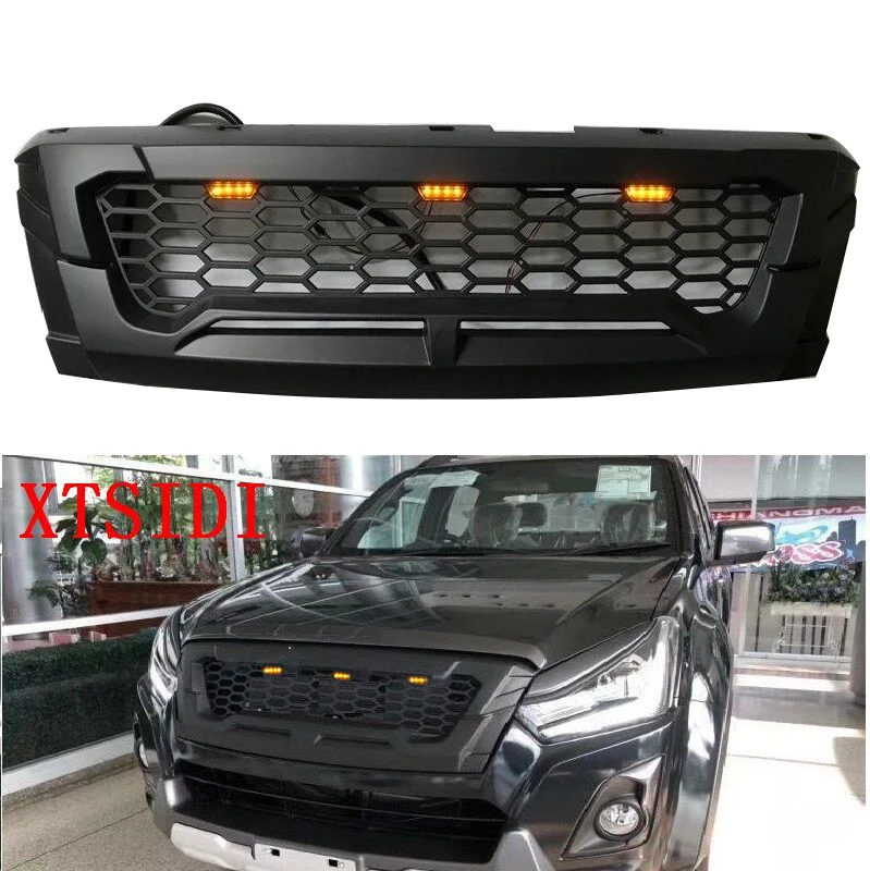 

LED MATTE BLACK MODIFIED GRILLE GRILLS FRONT BUMPER MESH GRILL TRIMS COVER MASK FIT FOR ISUZU D-MAX DMAX 2017-2018 PICKUP CAR