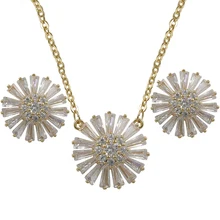 Высокое качество кубического циркония цветок маргаритки ожерелье и серьги простой набор украшений для женщин или вечерние