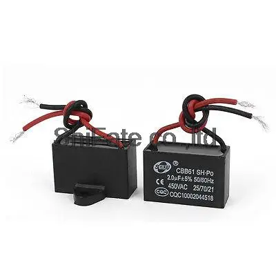 

2 Pcs CBB6-1 AC 450V 2uF Non Polar Rectangle Motor Run Capacitor Black