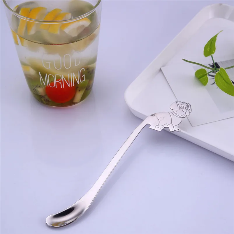 Creative Ice Spoons for Glass 304 Stainless Steel Cute Dog Long Handle Latte Ice Coffee Spoon Kitchen Home Decor 40JY2916