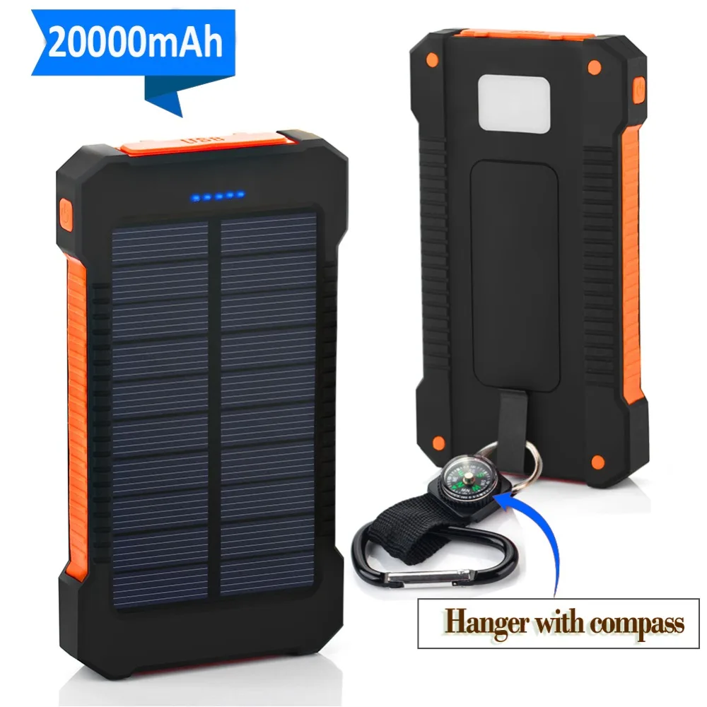 20000mAh Portable External Battery Poverbank Solar Power Bank Dual USB Solar Powerbank For Android iPhone Xiaomi Power Bank