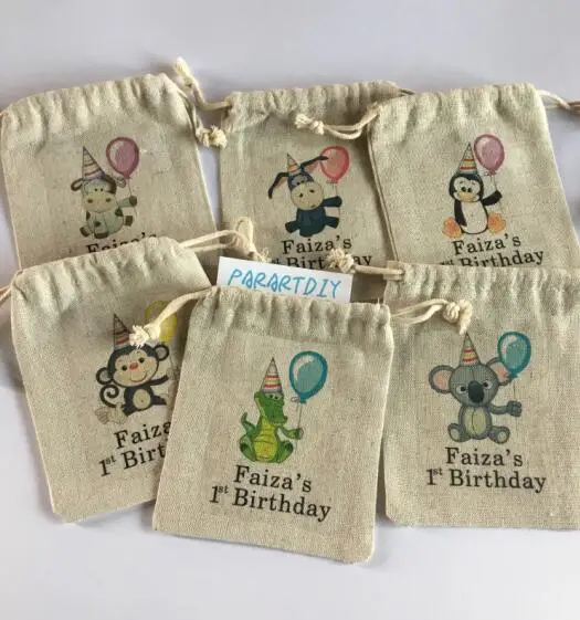 Персонализированные милые животные цирк день рождения, детский душ лакомства goodie любимые пакеты подарки крещения наборы вечерние мешки для конфет