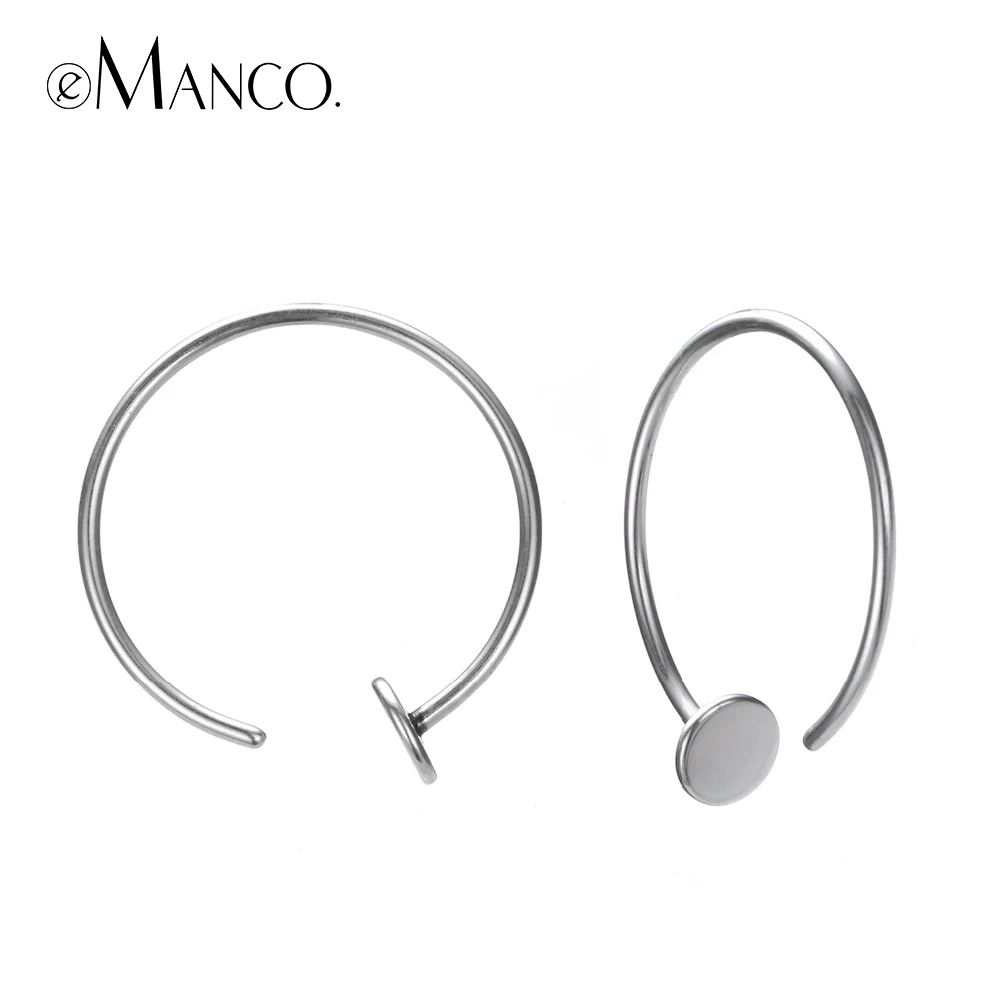 e-Manco Smooth Circle C Hoop Earrings 925 Silver Geometric Big Loop Open Earrings For Women Trendy Jewelry Hoop Earrings