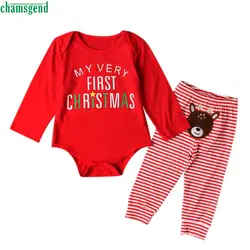 CHAMSGEND Новый dropship новорожденных комбинезон для младенцев мальчиков девочек топ + штаны в клетку рождественские наряды комплект Q20 SEP15
