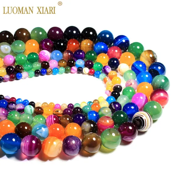 Wholesale Natural Colorful Stripes Agates Stone Beads For Jewelry Making DIY Bra Wholesale Natural Colorful Stripes Agates Stone Beads For Jewelry Making DIY Bra
