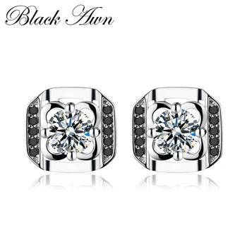 

Office 100% Genuine 3.5g 925 Sterling Silver Jewelry Black&White Stone Anniversary Stud Earrings for Women T071
