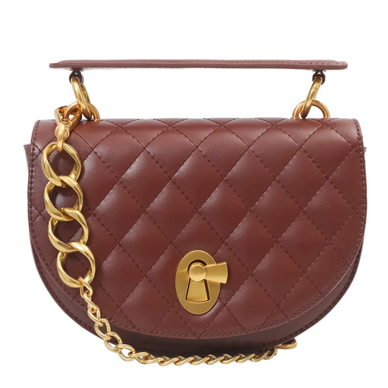 

Simple design cowhide saddle bag woman 2019 new fashion diamond lattice embroidery line single shoulder diagonal cross lady bag
