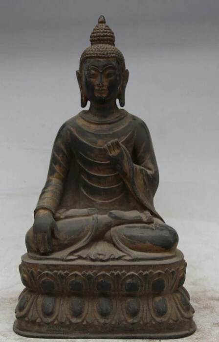 

JP S0524 11" Old Antique Bronze Seat lotus Northern Wei Shakyamuni Buddha Amitabha Statue (B0328)