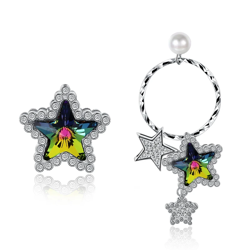 

925 Sterling Silver Jewelry Colorful Crystal Star Stud Earrings Luxury Zircon Earrings For Women Valentine's Day /Birthday gift