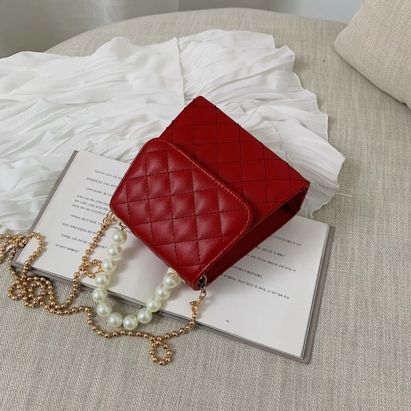 Роскошная брендовая жемчужная сумка летняя модная новая качественная женская дизайнерская сумка из искусственной кожи с цепочкой через плечо - Цвет: Красный