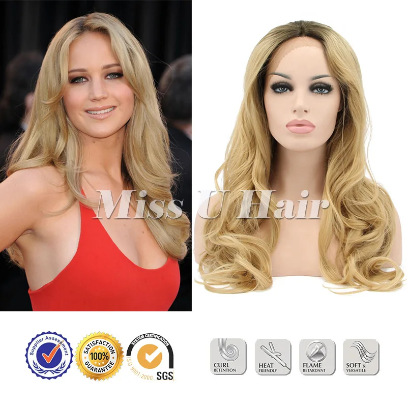 Jennifer Lawrence Natural Hair Wigs Black Ombre Golden Brown