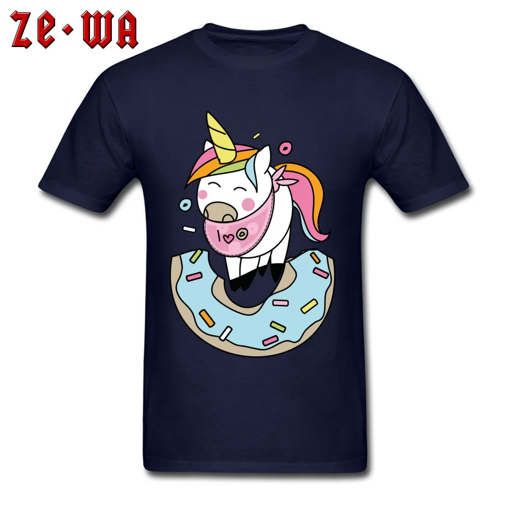Normal Cute kawaii unicorn donut love Men T-shirts Oversized Labor Day Short Sleeve Tops Tees Crewneck Pure Cotton T Shirts Cute kawaii unicorn donut love navy