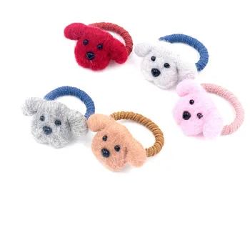 

10pcs ins Fashion Cute Felt Dog Hair Ties Solid Animal Head Elastic Hair Bands Princess Headwear Boutique Hair Accessories