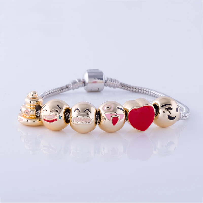 

New Jewelry Enamel Emoji Face Love Heart Bead Charms Bracelet DIY Emoticons Snake Bracelet&Bangle Fit DIY Women Jewelry Making