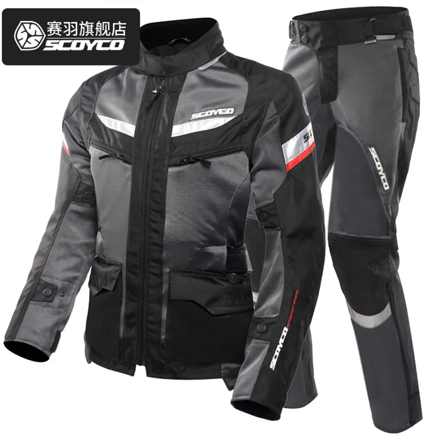 SCOYCO Защитная мотоциклетная куртка брюки костюм светоотражающий дышащий ударопрочный на дальние расстояния туристический костюм для мотокросса JK60/P046 - Цвет: black suits