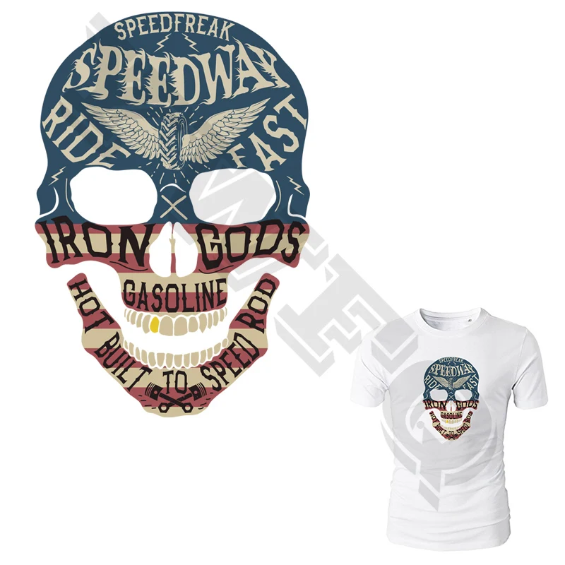 

Vintage Label With Skull Applique Washable Clothing Deco Heat Transfer Badges New Design Diy Accessory Patches For Clothes
