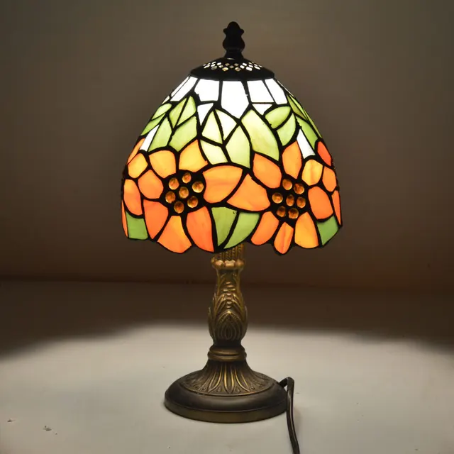 Tiffany Small Table Lamp Country Sunflower Stained Glass Bedside Lamp