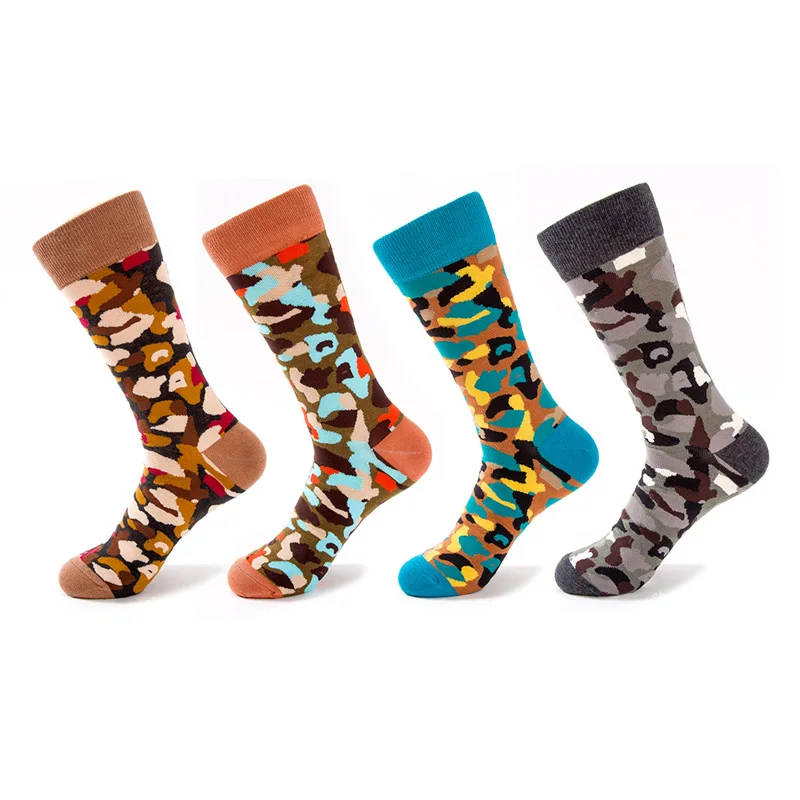 4 пары Камо Новинка мужские забавные носки Meias брендовые короткие счастливые модные носки хлопок Harajuku Камуфляж Повседневные носки Размер ЕС 40-45 - Цвет: Camouflage socks