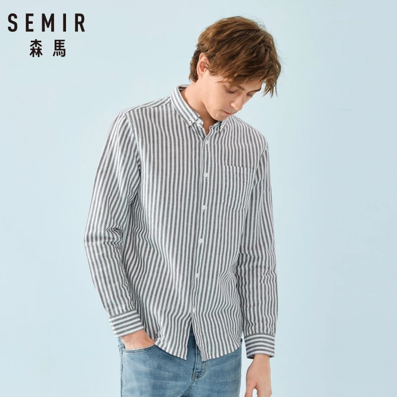 SEMIR, Мужская Стандартная рубашка с длинным рукавом, мужская хлопковая рубашка с длинным рукавом, однотонная мужская городская мода, весна-осень, топы, рубашки