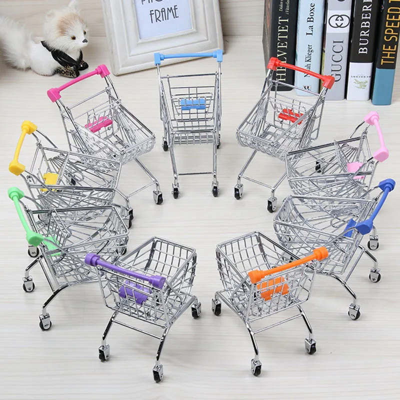

Mini Supermarket Shopping Cart Children's Trolley Simulation Miniature Shopping Cart For Home Living Room Model Small Ornaments