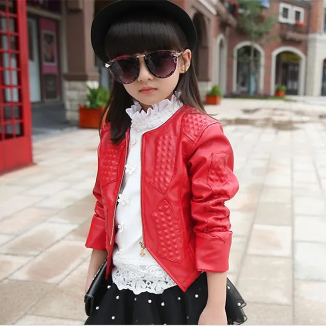 Spring Autumn Kids Girl Leather Jacket Children's Clothing Cardigan