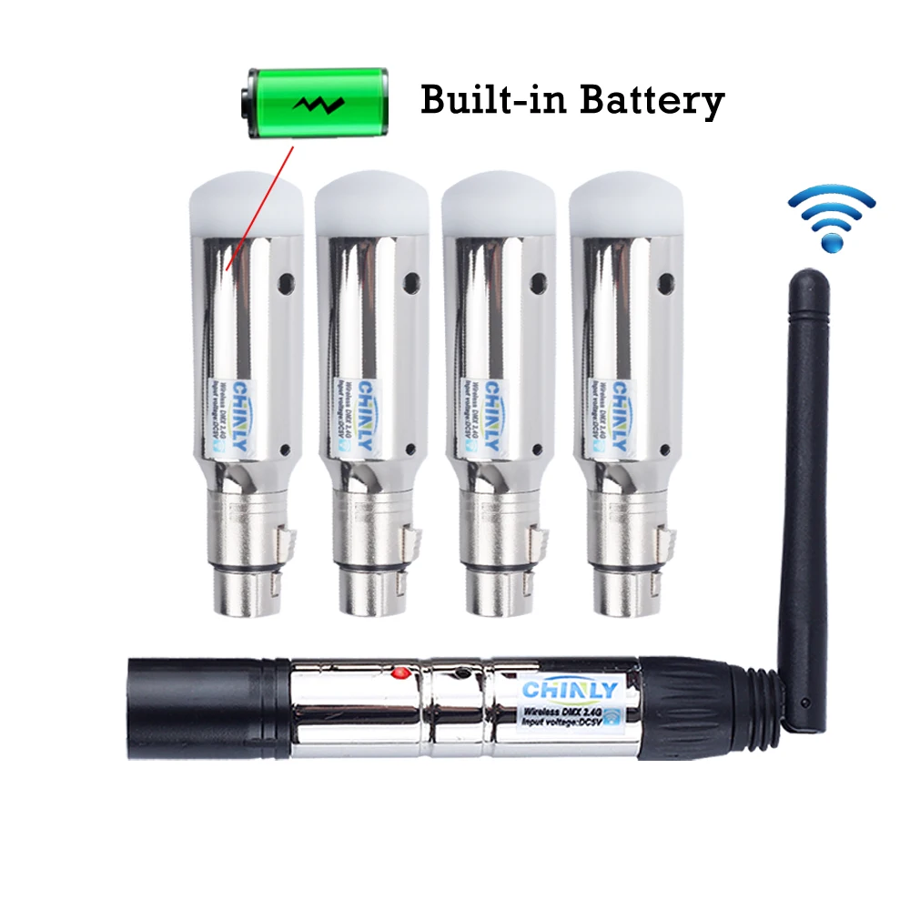 DMX512 беспроводной 2,4G ISM передатчик+ 4 шт. перезаряжаемые батареи приемники управления DMX световой эффект 400 м для клубных вечерние сцены