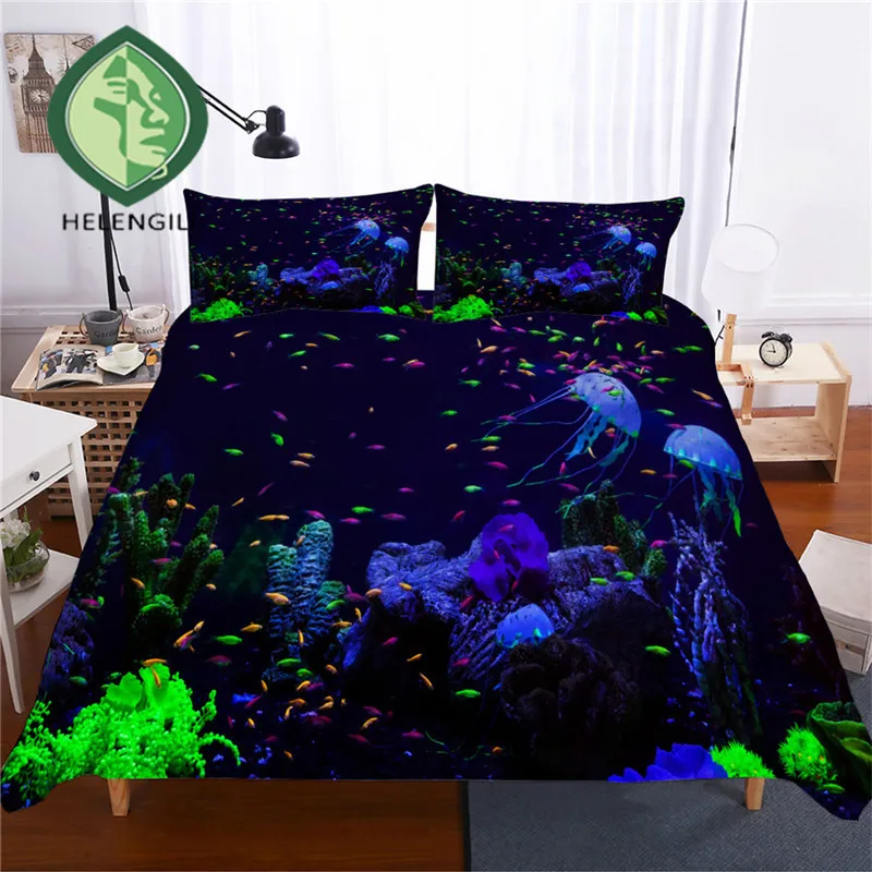 HELENGILI 3D Bedding Set Jellyfish Print Duvet Cover Set Lifelike