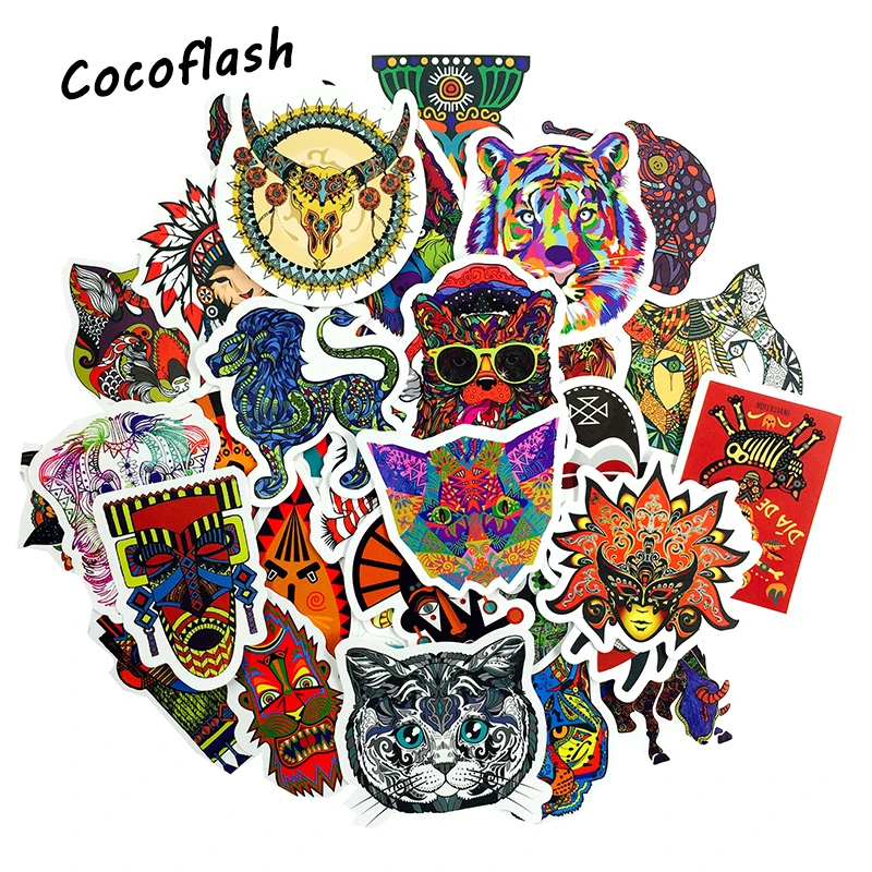 50 PCS Ethnic Totem Sticker Animal Mandala Bohemian Tribal Masks Tattoo Decor Stickers to DIY Luggage Laptop Travel Case Guitar