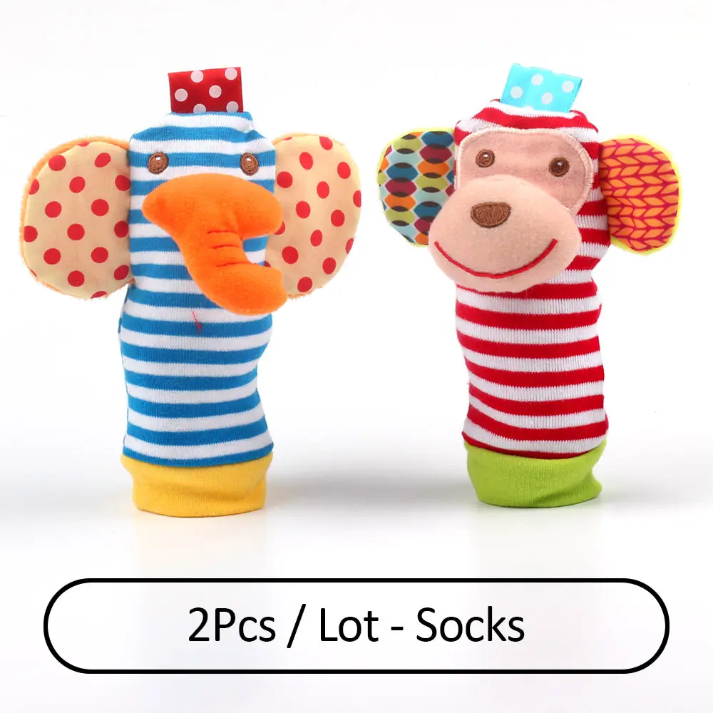 Детская игрушка из мультика, носки с ремешком на запястье, плюшевые погремушки в виде животных, детские игрушки 0-12 месяцев, носки для новорожденных, погремушка для новорожденных - Цвет: 2pcs Socks