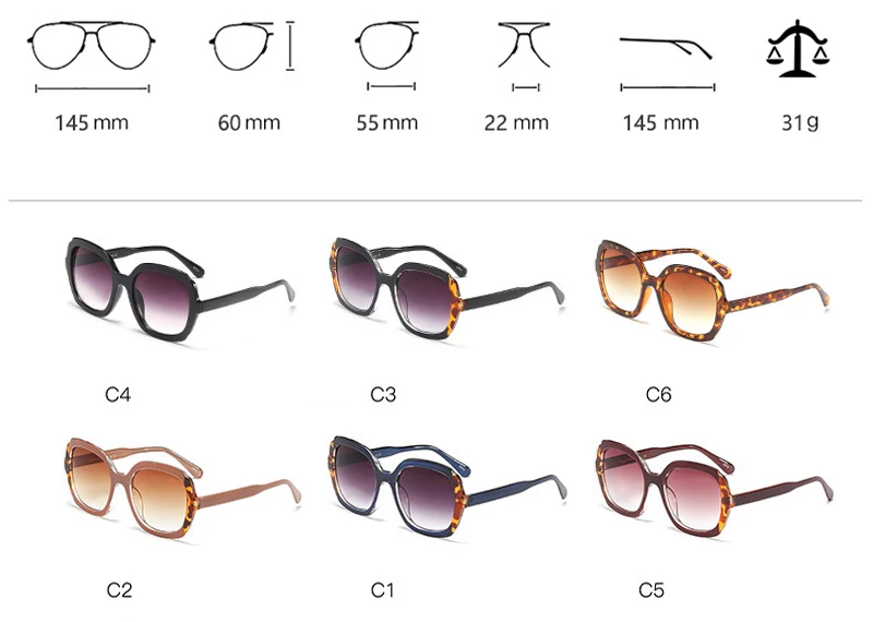 New Luxury Brand Designer Full-frame Square Sunglasses Leopard Gradient Tones Oversized Trend Cat Eye Sunglasses UV400