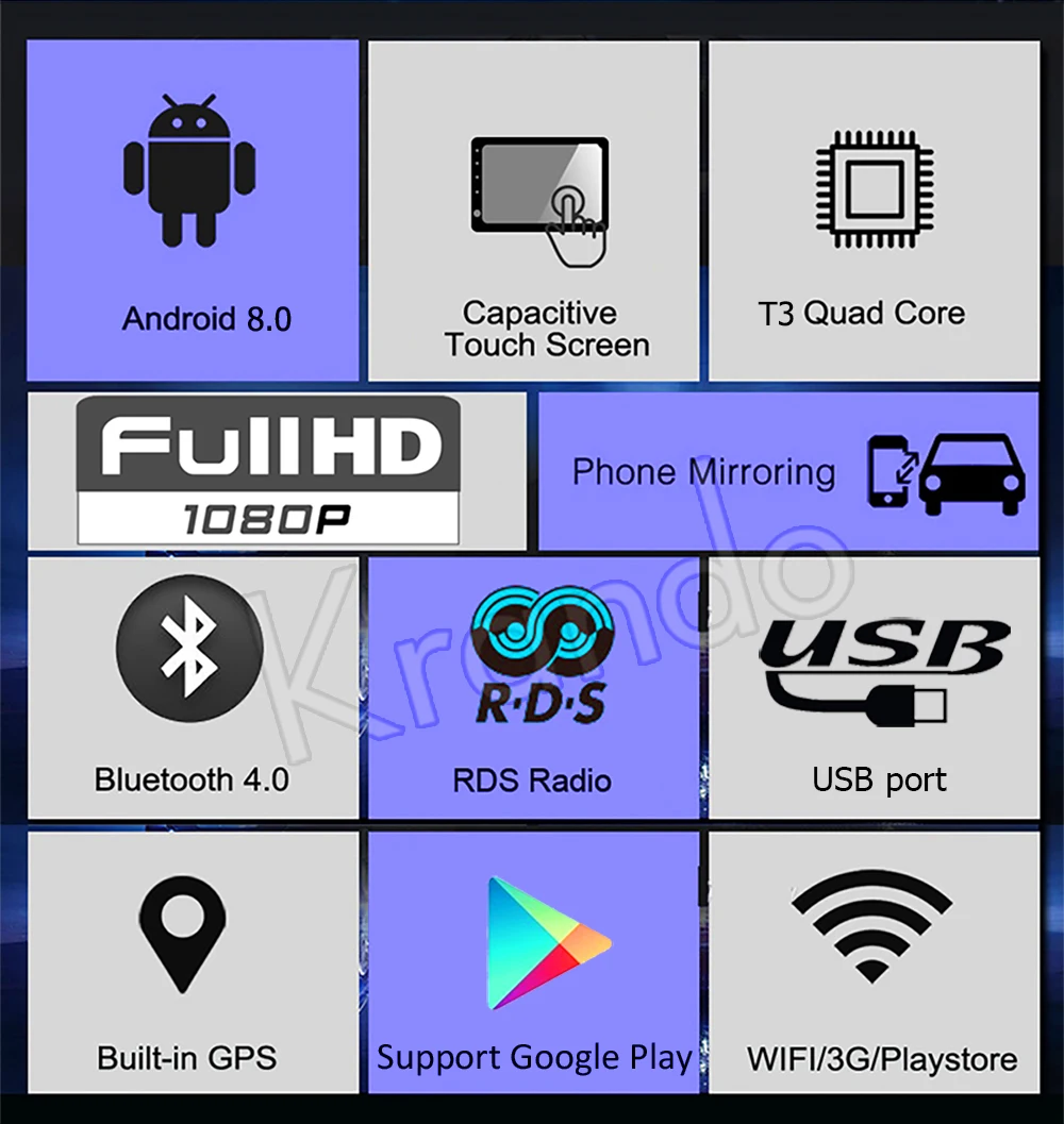 Cheap Krando Android 8.1 7" IPS Full touch car navigation system for Toyota Universal radio player stereo gps multimedia Bluetooth 1