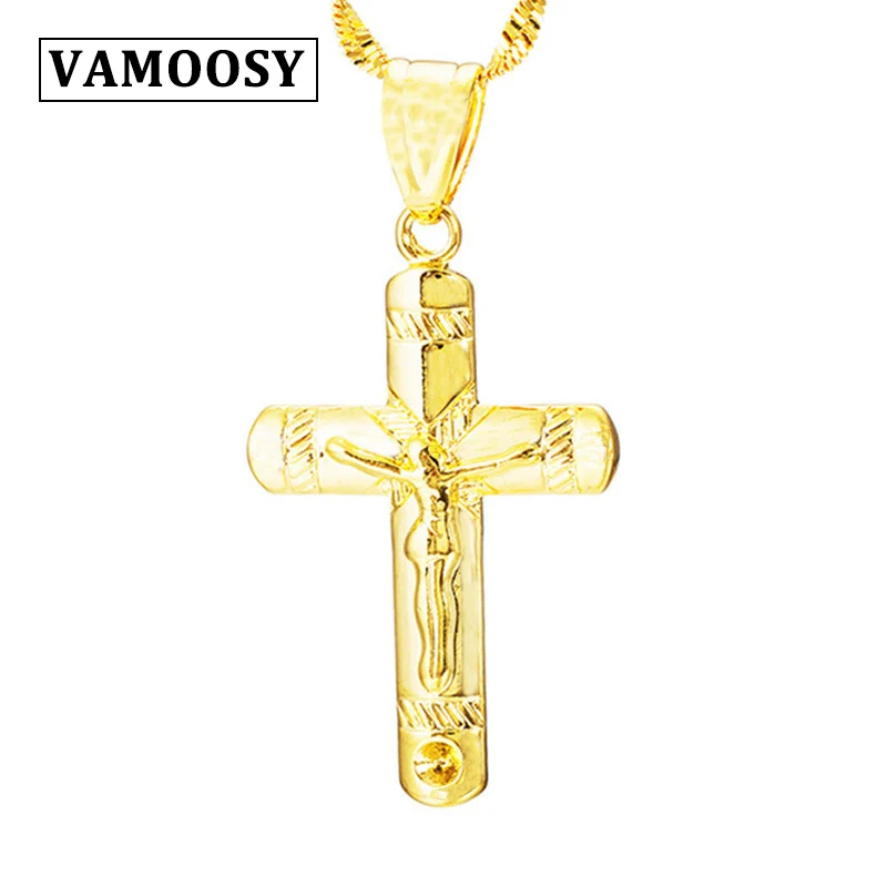 

VAMOOSY Christian Jesus Cross gold color Pendant Necklaces no chain Byzantine pendant copper Men women Jewelry Colar 2018 Gift