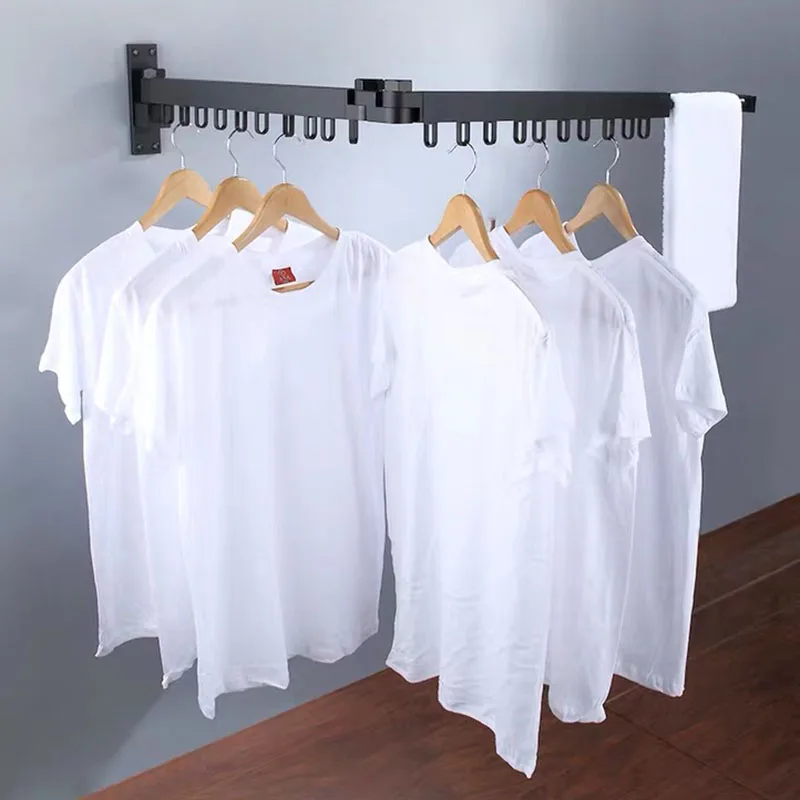 Black Rotating Folding Multi-purpose Clothes Rod Bathroom Accessories Balcony Sturdy Telescopic Rod Wall Hanging Clothes Hanger