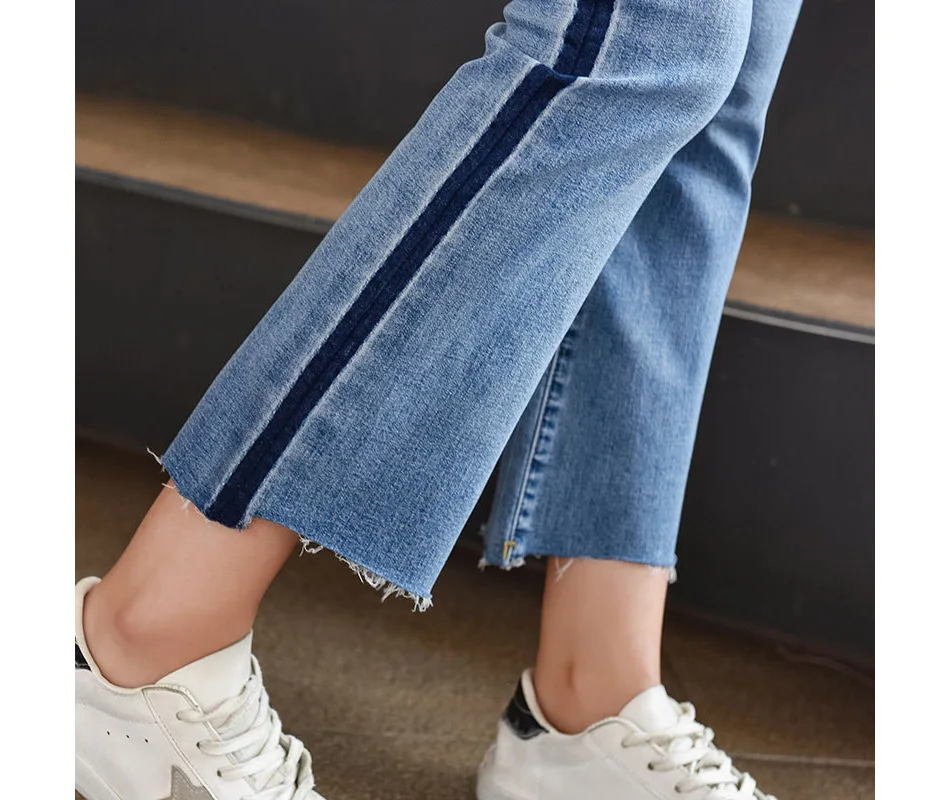 Tataria/женские джинсы с высокой талией и полосками сбоку, обтягивающие джинсы длиной до щиколотки, женские повседневные узкие джинсы в полоску