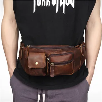 

Nesitu High Quality Vintage Brown Genuine Leather Women Men Waist Bags Real Skin Male Chest Bag M6375