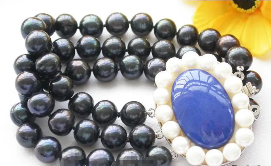 

Hot sale new Style >>>>> 3row 11mm black round freshwater pearl bracelet lapis