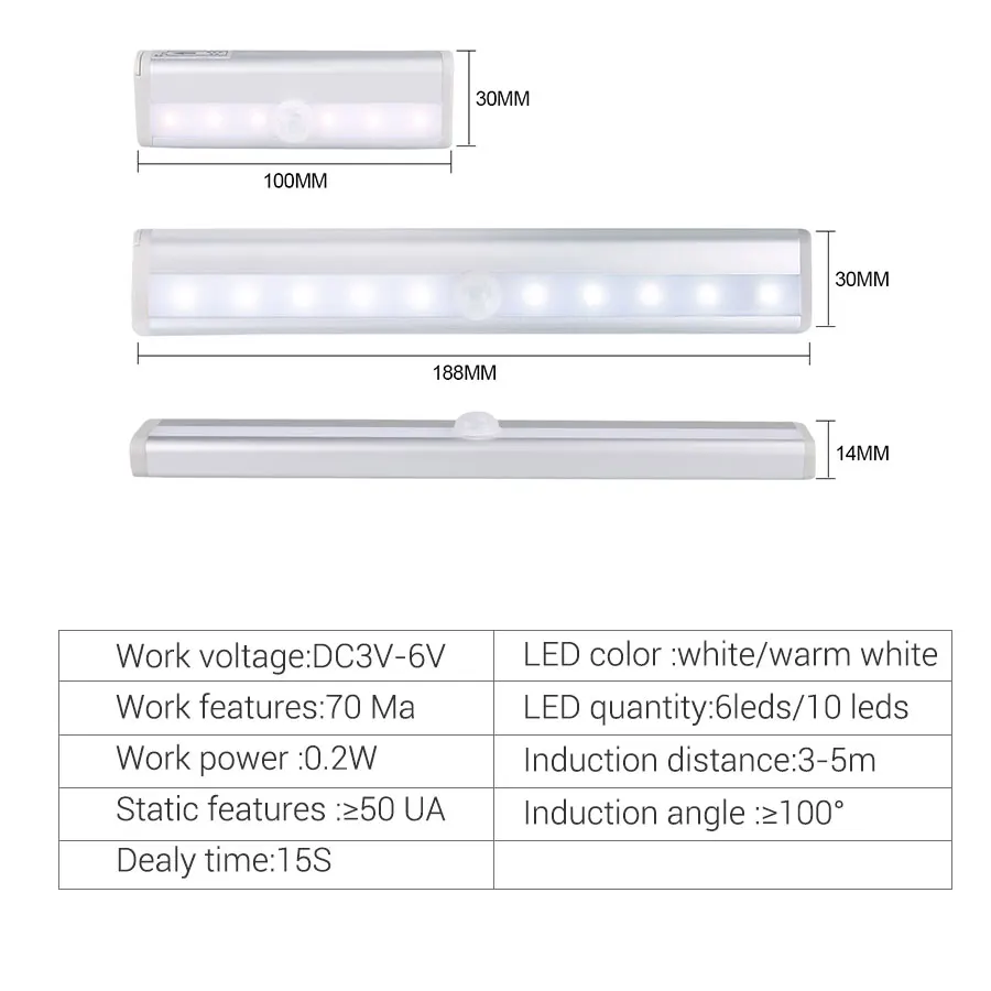 Светодиодный светильник под шкаф с PIR датчиком движения лампы для кухонных шкафов Luz Con сенсор De Movimiento шкаф спальня светильник