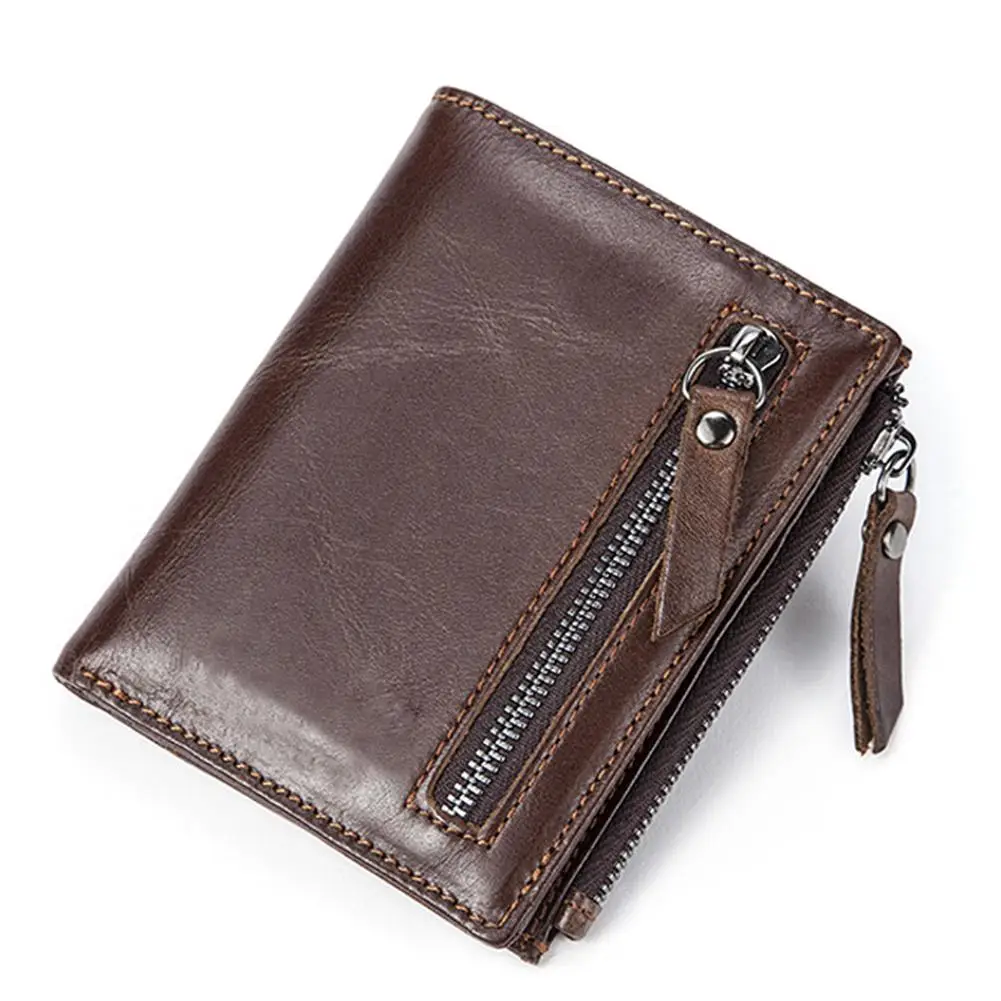 

Yfashion Men Genuine Leather Wallet Two Folding Male Coin Purse Credit Card Holder Short Wallet with Snap Closure