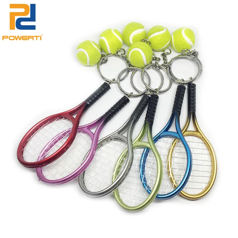 

POWERTI 30pcs/lot Mini Tennis Racket Keyring Ball Creative Cute Custom Keychain Gift Tennis Memento for Tennis Club Decoration