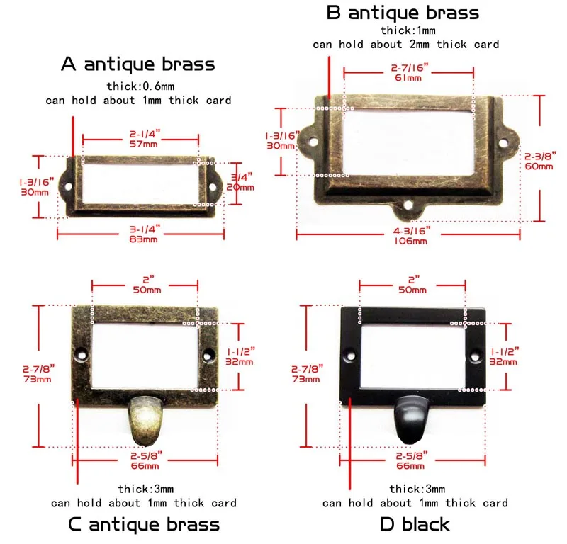 6 шт. античная латунь черный Винтаж бронза сверхмощный большой шкаф ярлык ящика Потяните рамку ручка файл имя держатель для карт