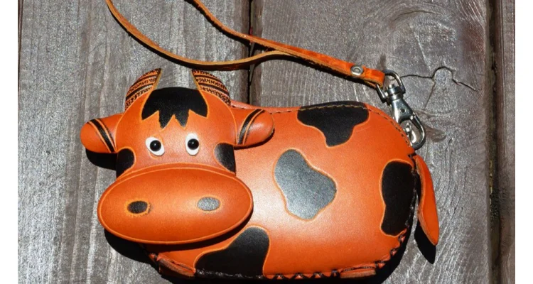 Мультфильм животных корова натуральная кожа портмоне ручной работы милый натуральная кожа кошелек мини яловая сумка