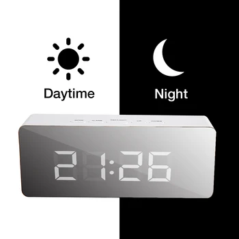 

LED Mirror Alarm Clock Digital Snooze Table Clock Wake Up Light Electronic Large Time Temperature Display Home Decoration Clock
