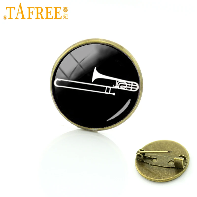 

TAFREE Vintage Music Band trombone brooches Musical instrument silhouette Art badge musician men women pins jewelry gifts T629