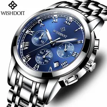 Relogio Masculino WISHDOIT Hommes Montres Top Marque De Luxe De Mode Entreprise Montre À Quartz Hommes Sport En Acier Montre-Bracelet Étanche