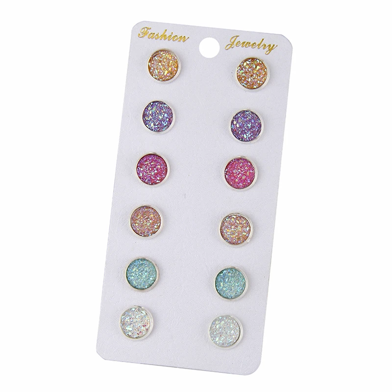Bling Earring Sets 6 Pairs / Set Mixed Color Cute Round